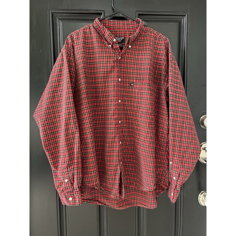 Vintage Ralph Lauren Jeans Co Mens Large Plaid Button Shirt Red